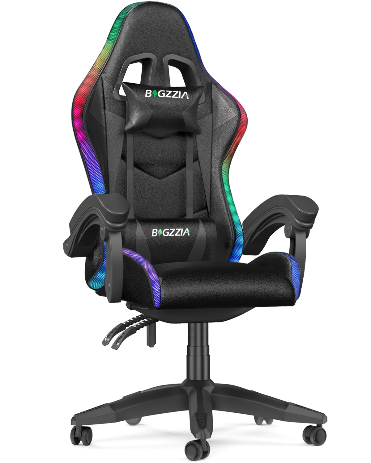Gaming Chair with LED Lights, Computer Chair with Lumbar Support, Ergonomic High Back Video Game Chair with Swivel Seat and Headrest, Green