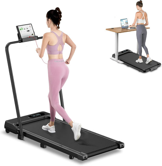 Foldable Walking Pad,2 in 1 Under Desk Treadmill with Remote Control and LED Display,320lb Capacity,Compact & Small Treadmill for Home & Office,Pink