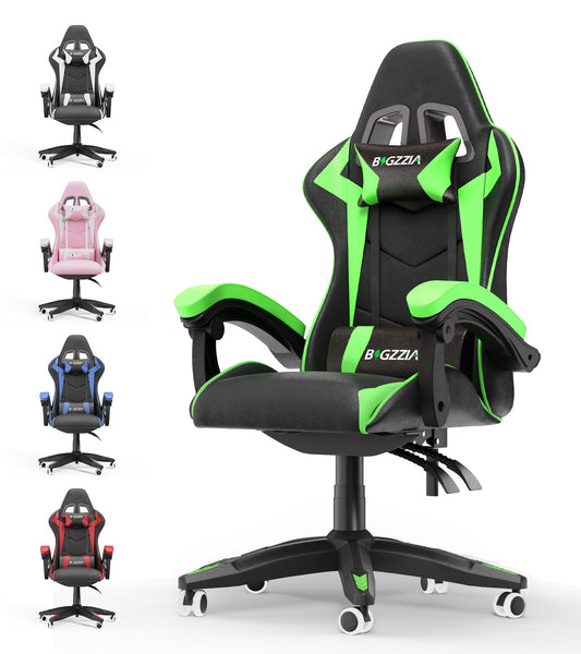 High Back Gaming Chair PU Leather Adjustable Headrest & Lumbar Support, Black & Pink