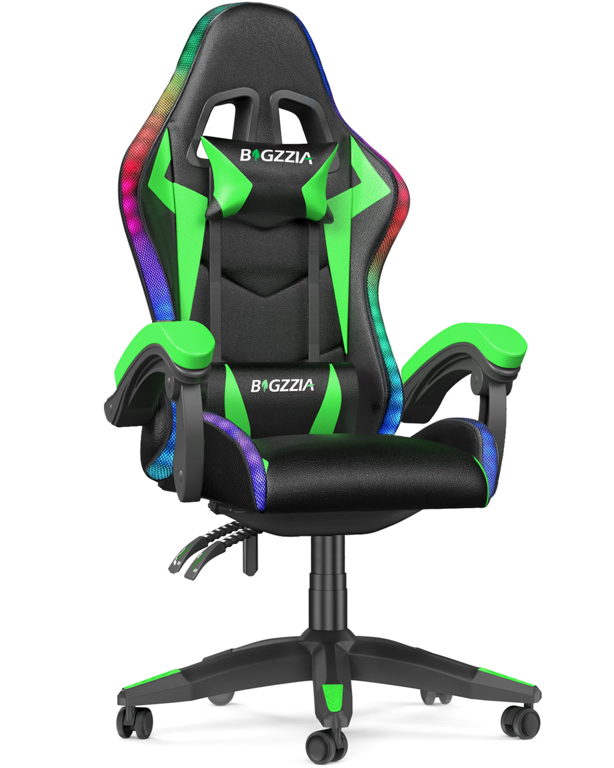 Gaming Chair with LED Lights, Computer Chair with Lumbar Support, Ergonomic High Back Video Game Chair with Swivel Seat and Headrest, Green