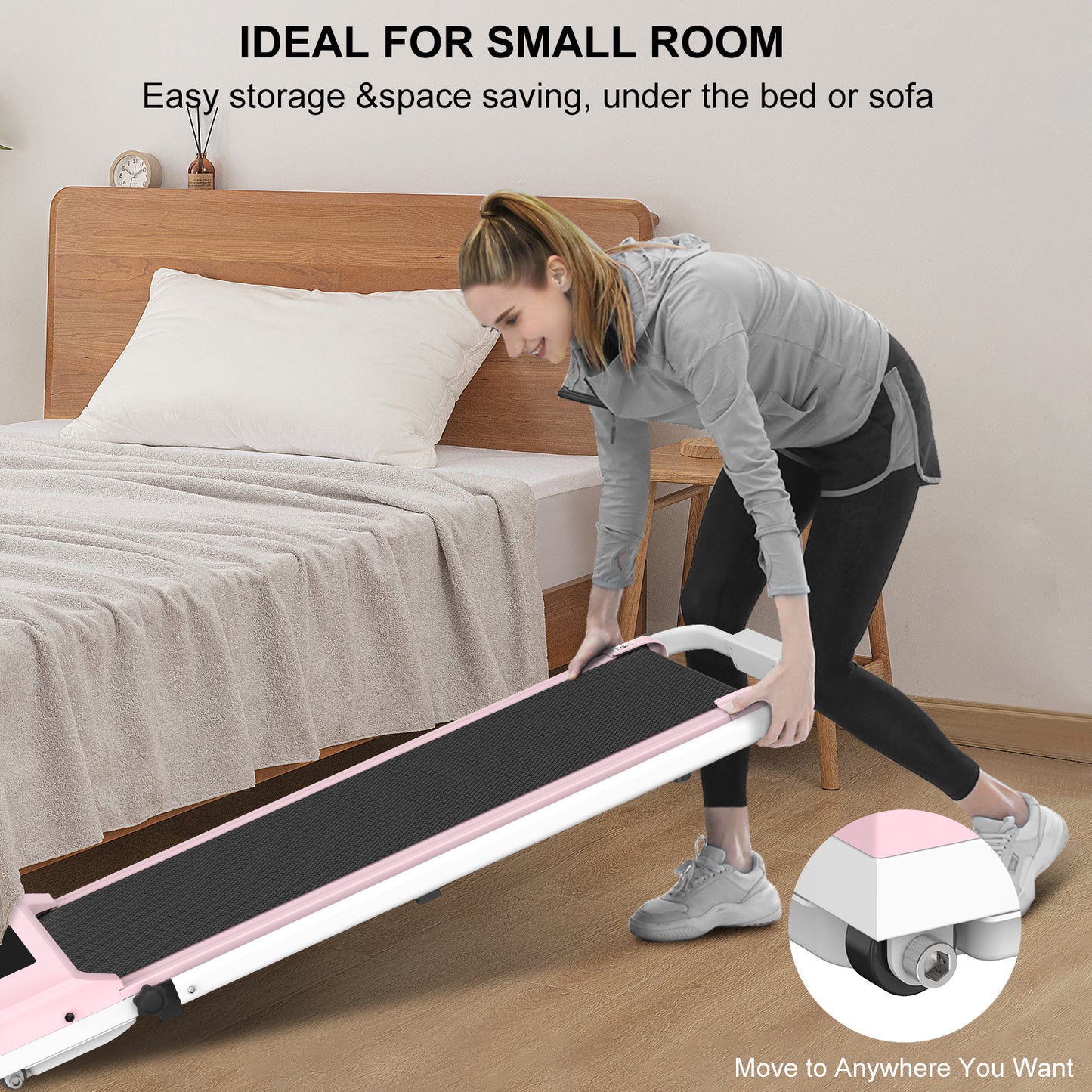2 in 1 Folding Treadmill, Under Desk Treadmill with Phone/Tablet Holder, Powerful and Quiet Walking Jogging Running Treadmill with Remote Control for Home Office