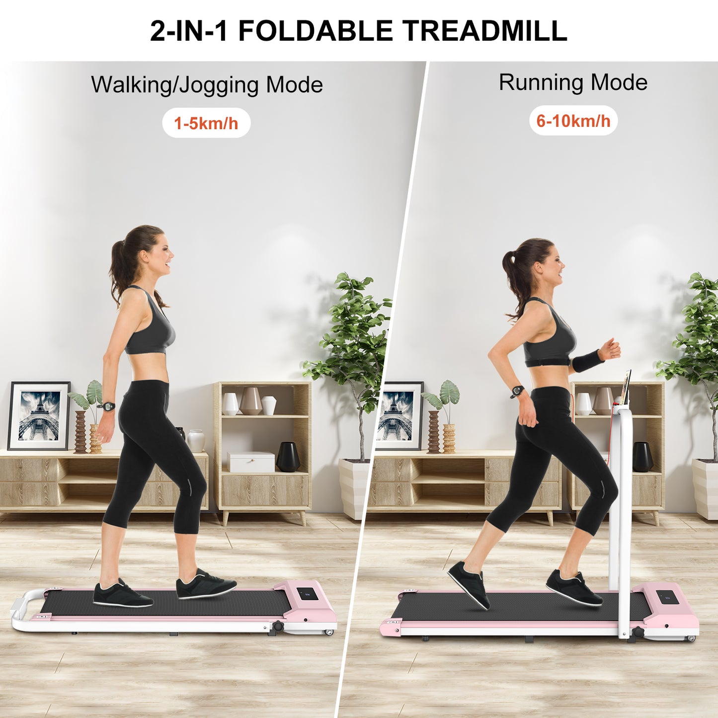 2 in 1 Folding Treadmill, Under Desk Treadmill with Phone/Tablet Holder, Powerful and Quiet Walking Jogging Running Treadmill with Remote Control for Home Office