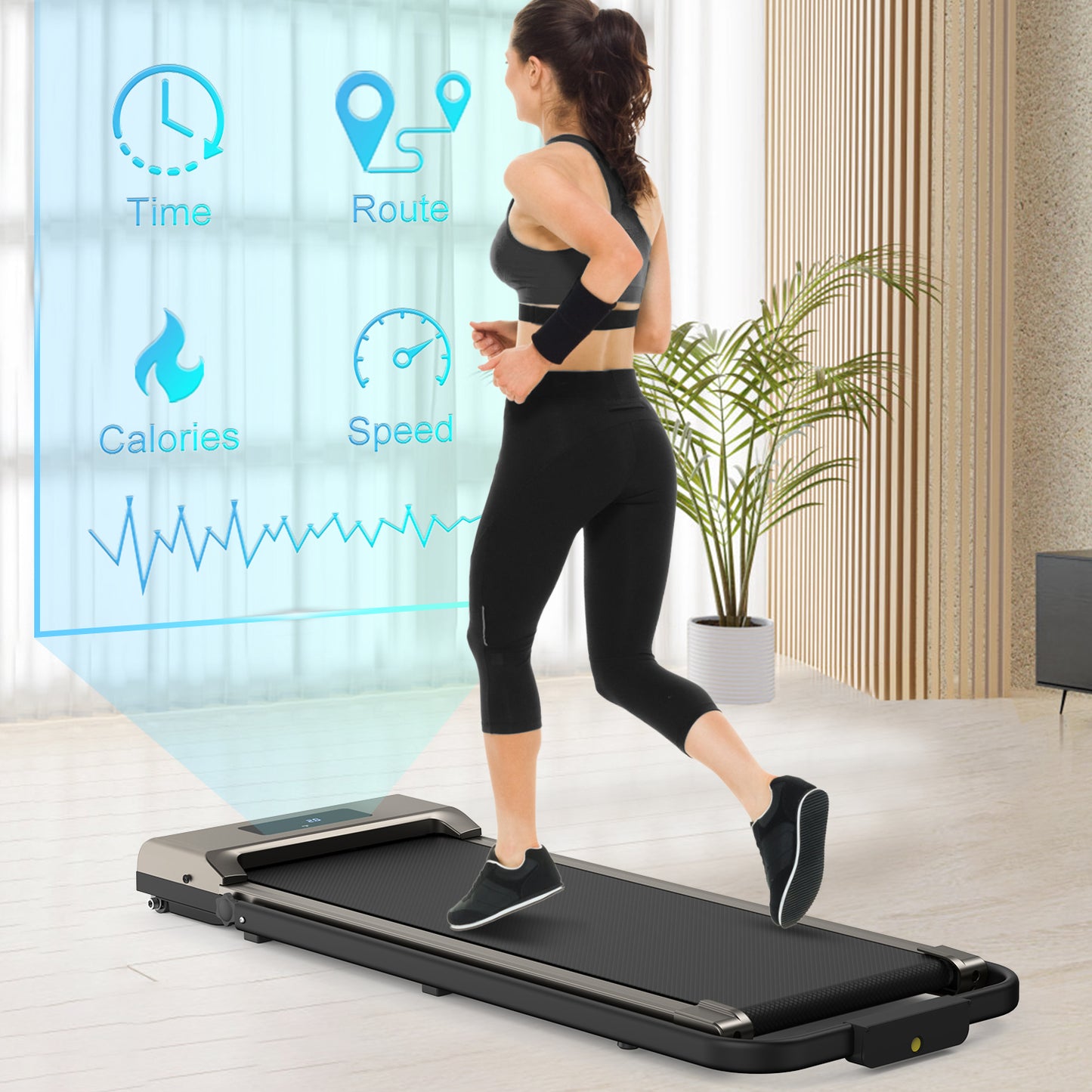 2 in 1 Folding Treadmill, Under Desk Treadmill with Phone/Tablet Holder, Powerful and Quiet Walking Jogging Running Treadmill with Remote Control for Home Office