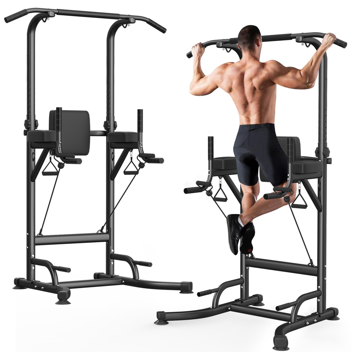 Dskeuzeew Power Tower Dip Station Pull Up Bar, Adjustable Height Multi-Function Power Tower, Push Up Workout Abdominal Exercise for Home Gym Strength Training Fitness Workout Equipment