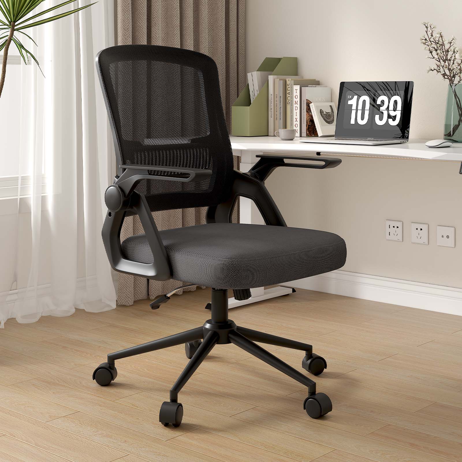 Naspaluro office chair with Flip-Up Arms for Home Office Bedroom, Height Adjustable,Black