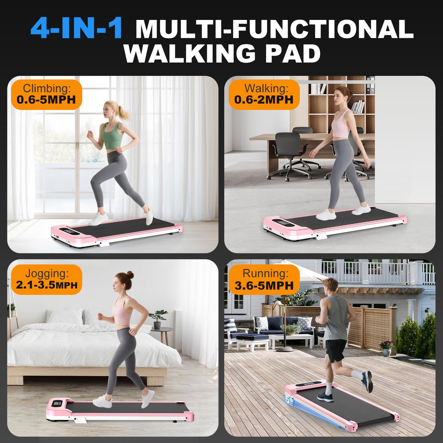 Incline Walking Pad, 3 in 1 Under Desk Treadmill with Ultra Quiet < 40dB, 2.5HP Portable Treadmill for Home Office, Wide Running Belt with 330LB Capacity
