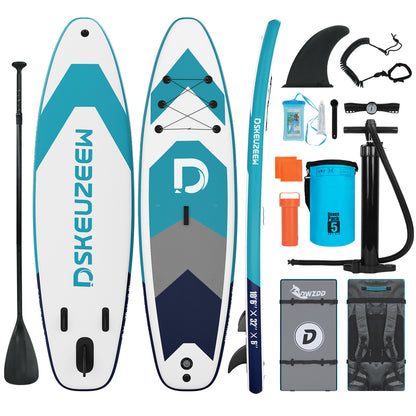 Inflatable Stand Up Paddle Board, 10.6'x32 x6 Extra Wide Ultra-Light (17lbs) SUP Paddleboard with Backpack, Floating Paddle, Dual Action Pump, Fins, Standing Paddle Boards for Youth Adults