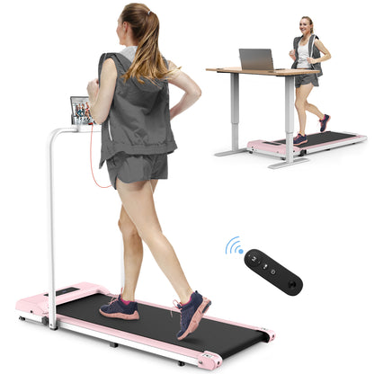 2 in 1 Folding Treadmill, Under Desk Treadmill with Phone/Tablet Holder, Powerful and Quiet Walking Jogging Running Treadmill with Remote Control for Home Office
