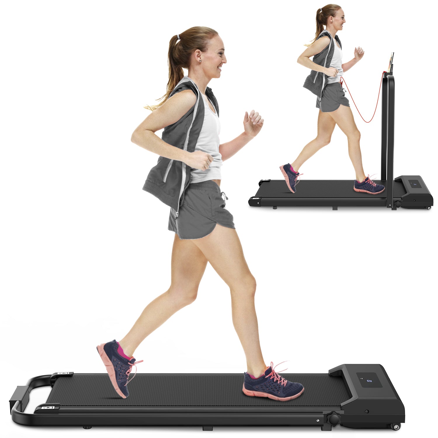 2 in 1 Folding Treadmill, Under Desk Treadmill, 1-10KM/H Walking