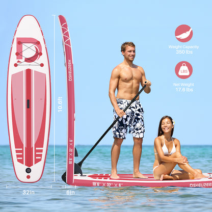 Inflatable Stand Up Paddle Board, 10.6'x32 x6 Extra Wide Ultra-Light (17lbs) SUP Paddleboard with Backpack, Floating Paddle, Dual Action Pump, Fins, Standing Paddle Boards for Youth Adults