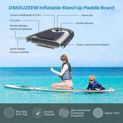 Inflatable Stand Up Paddle Board, 10.6'x32 x6 Extra Wide Ultra-Light (17lbs) SUP Paddleboard with Backpack, Floating Paddle, Dual Action Pump, Fins, Standing Paddle Boards for Youth Adults