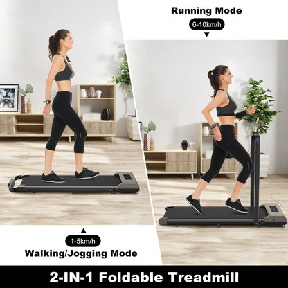2 in 1 Folding Treadmill, Under Desk Treadmill with Phone/Tablet Holder, Powerful and Quiet Walking Jogging Running Treadmill with Remote Control for Home Office