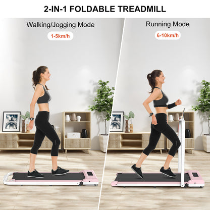 2 in 1 Folding Treadmill, Under Desk Treadmill with Phone/Tablet Holder, Powerful and Quiet Walking Jogging Running Treadmill with Remote Control for Home Office