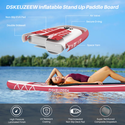 Inflatable Stand Up Paddle Board, 10.6'x32 x6 Extra Wide Ultra-Light (17lbs) SUP Paddleboard with Backpack, Floating Paddle, Dual Action Pump, Fins, Standing Paddle Boards for Youth Adults