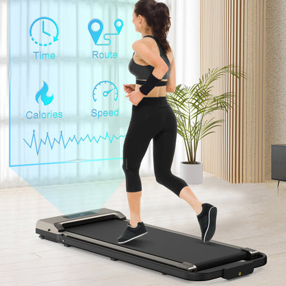 2 in 1 Folding Treadmill, Under Desk Treadmill with Phone/Tablet Holder, Powerful and Quiet Walking Jogging Running Treadmill with Remote Control for Home Office
