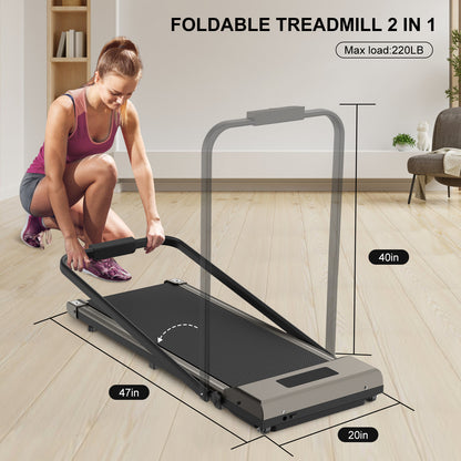2 in 1 Folding Treadmill, Under Desk Treadmill with Phone/Tablet Holder, Powerful and Quiet Walking Jogging Running Treadmill with Remote Control for Home Office
