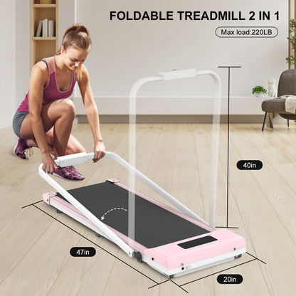 2 in 1 Folding Treadmill, Under Desk Treadmill with Phone/Tablet Holder, Powerful and Quiet Walking Jogging Running Treadmill with Remote Control for Home Office