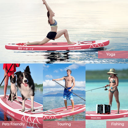 Inflatable Stand Up Paddle Board, 10.6'x32 x6 Extra Wide Ultra-Light (17lbs) SUP Paddleboard with Backpack, Floating Paddle, Dual Action Pump, Fins, Standing Paddle Boards for Youth Adults
