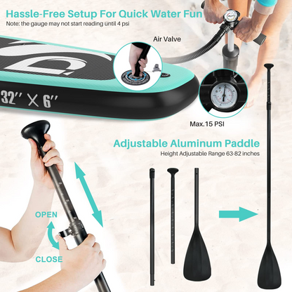 Inflatable Stand Up Paddle Board, 10.6'x32 x6 Extra Wide Ultra-Light (17lbs) SUP Paddleboard with Backpack, Floating Paddle, Dual Action Pump, Fins, Standing Paddle Boards for Youth Adults