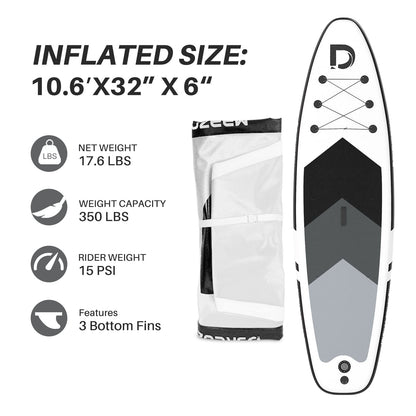 Inflatable Stand Up Paddle Board, 10.6'x32 x6 Extra Wide Ultra-Light (17lbs) SUP Paddleboard with Backpack, Floating Paddle, Dual Action Pump, Fins, Standing Paddle Boards for Youth Adults