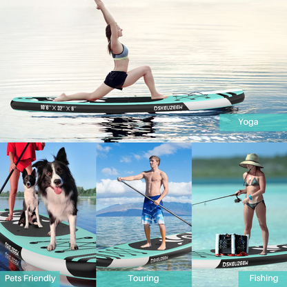 Inflatable Stand Up Paddle Board, 10.6'x32 x6 Extra Wide Ultra-Light (17lbs) SUP Paddleboard with Backpack, Floating Paddle, Dual Action Pump, Fins, Standing Paddle Boards for Youth Adults